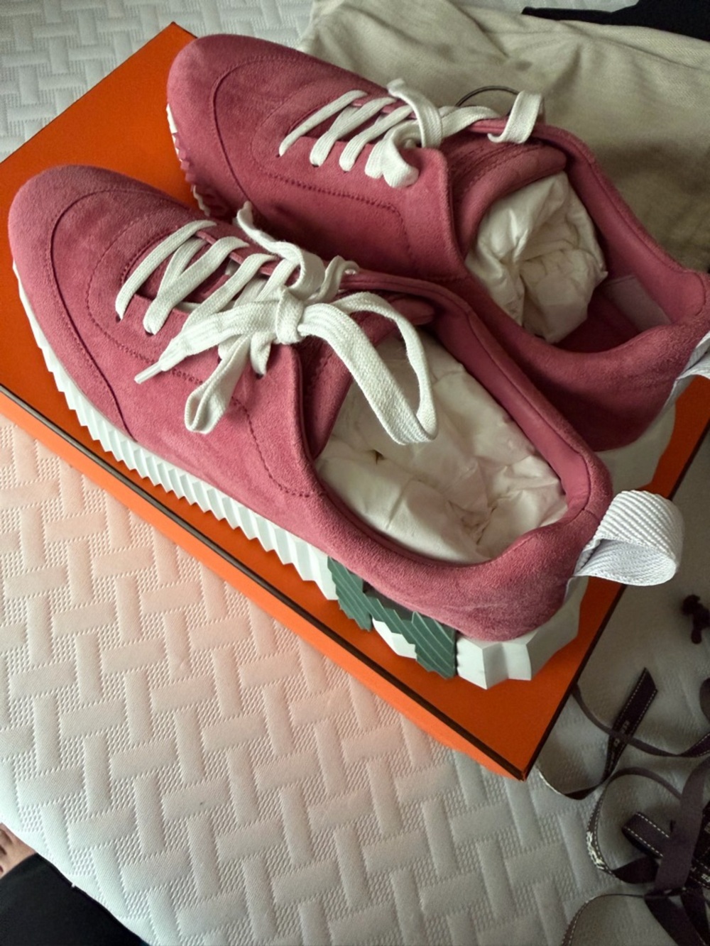 Hermes Pink Suede Bouncing Sneakers, SZ 41